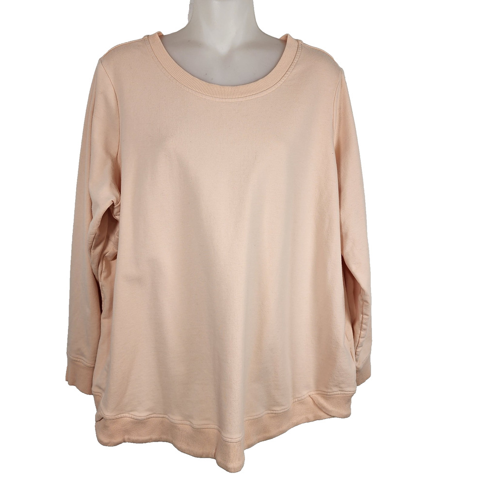 Denim & Co. Active French Terry Long Sleeve Sweatshirt Pale Blush 1XP A399567